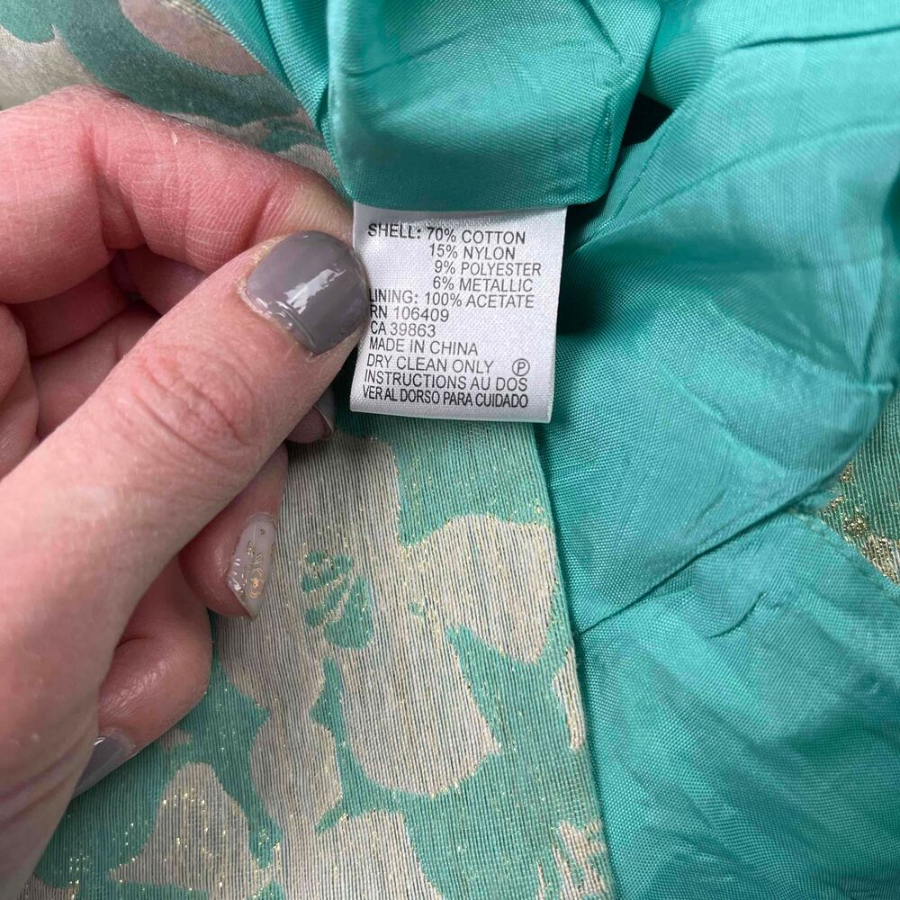 Tahari Womens Aqua Gold Sleeveless‎ Jacquard Floral Dress Size 8 - Picture 3 of 9